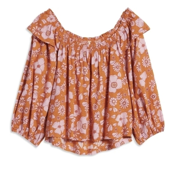 𝅺FREE People Miss Daisy Off the Shoulder Floral Cotton Top S nwt - Picture 3 of 13